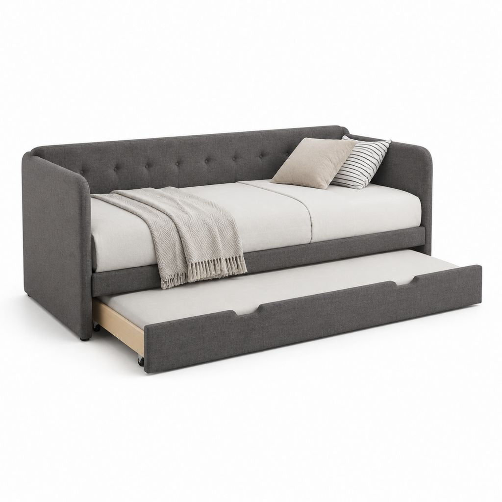 Divano letto estraibile grigio scuro in poliestere con letto inferiore 90 x 200 cm