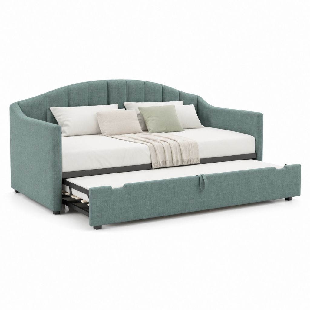 Divano letto estraibile verde salvia in poliestere 205 x 95 x 90 cm