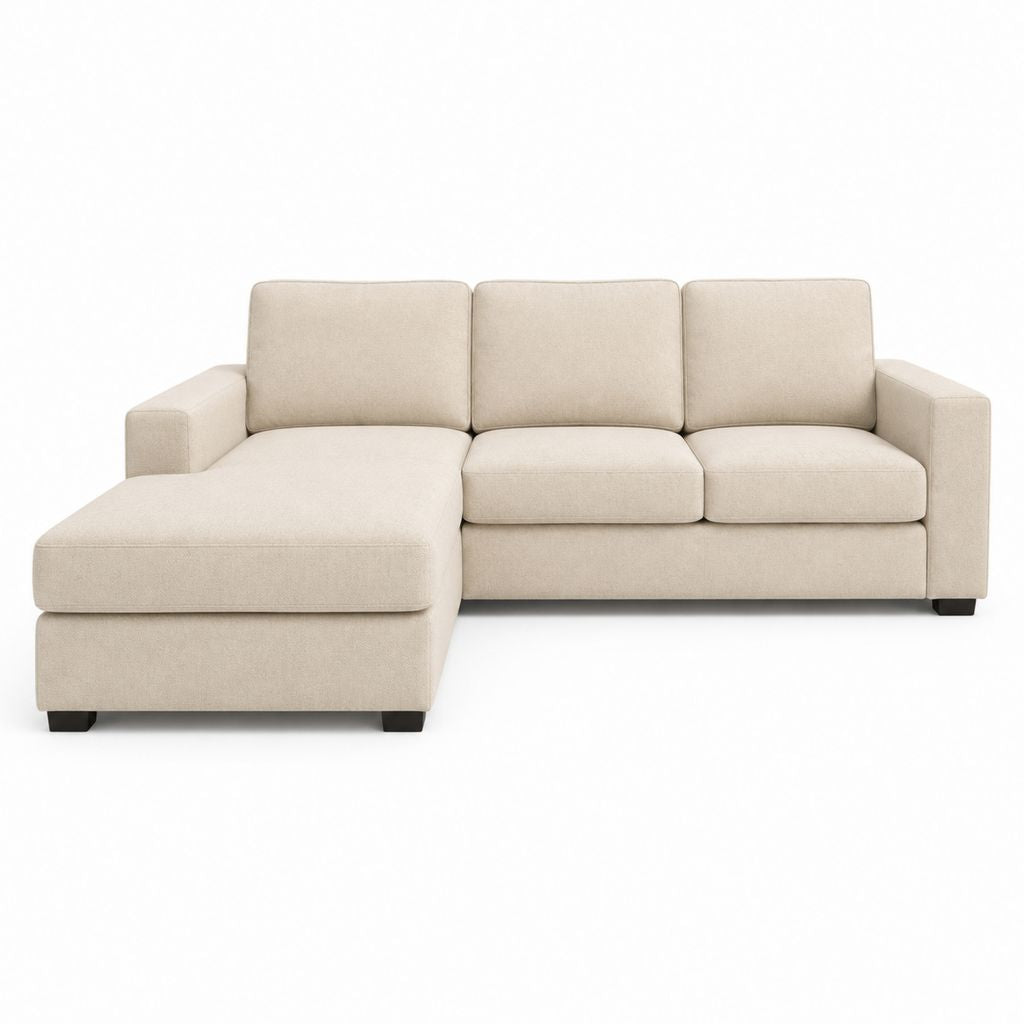 Divano angolare con chaise longue beige in poliestere 260 x 160 x 85 cm