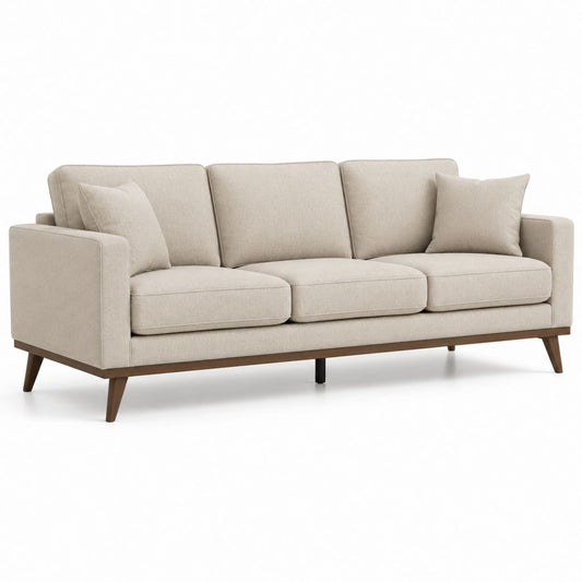 Divano 3 posti beige in poliestere con piedi in legno massello 220 x 90 x 85 cm