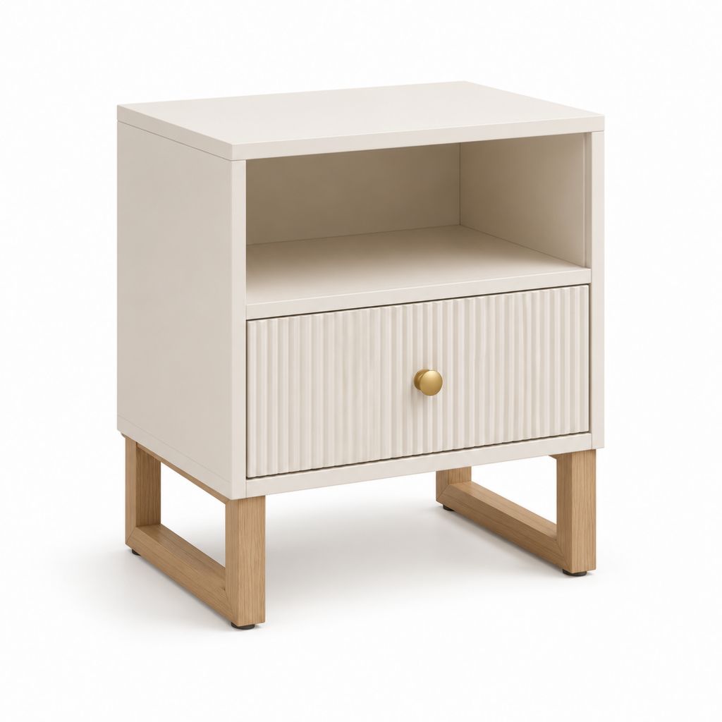 Comodino con cassetto e vano aperto beige in MDF e rovere 45 x 40 x 60 cm