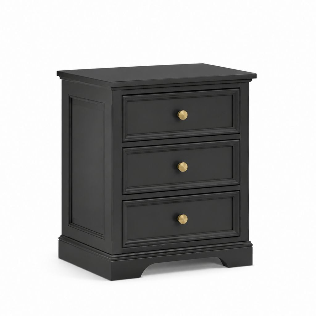 Comodino rettangolare a 3 cassetti nero in MDF 50 x 40 x 65 cm