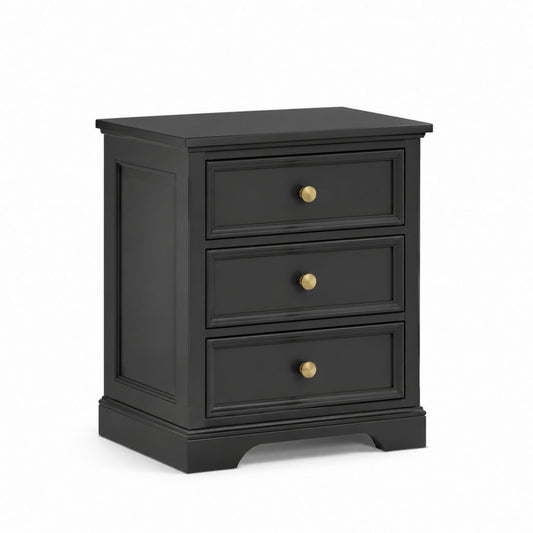 Comodino rettangolare a 3 cassetti nero in MDF 50 x 40 x 65 cm