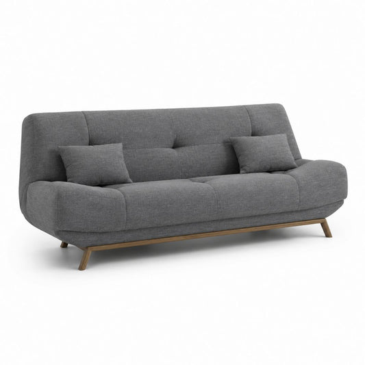 Divano 3 posti grigio in poliestere con gambe in legno 210 x 90 x 88 cm