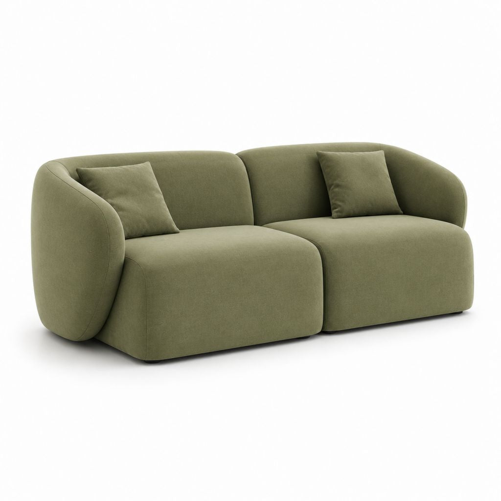 Divano 2 posti verde oliva in velluto di poliestere arrotondato 180 x 95 x 75 cm