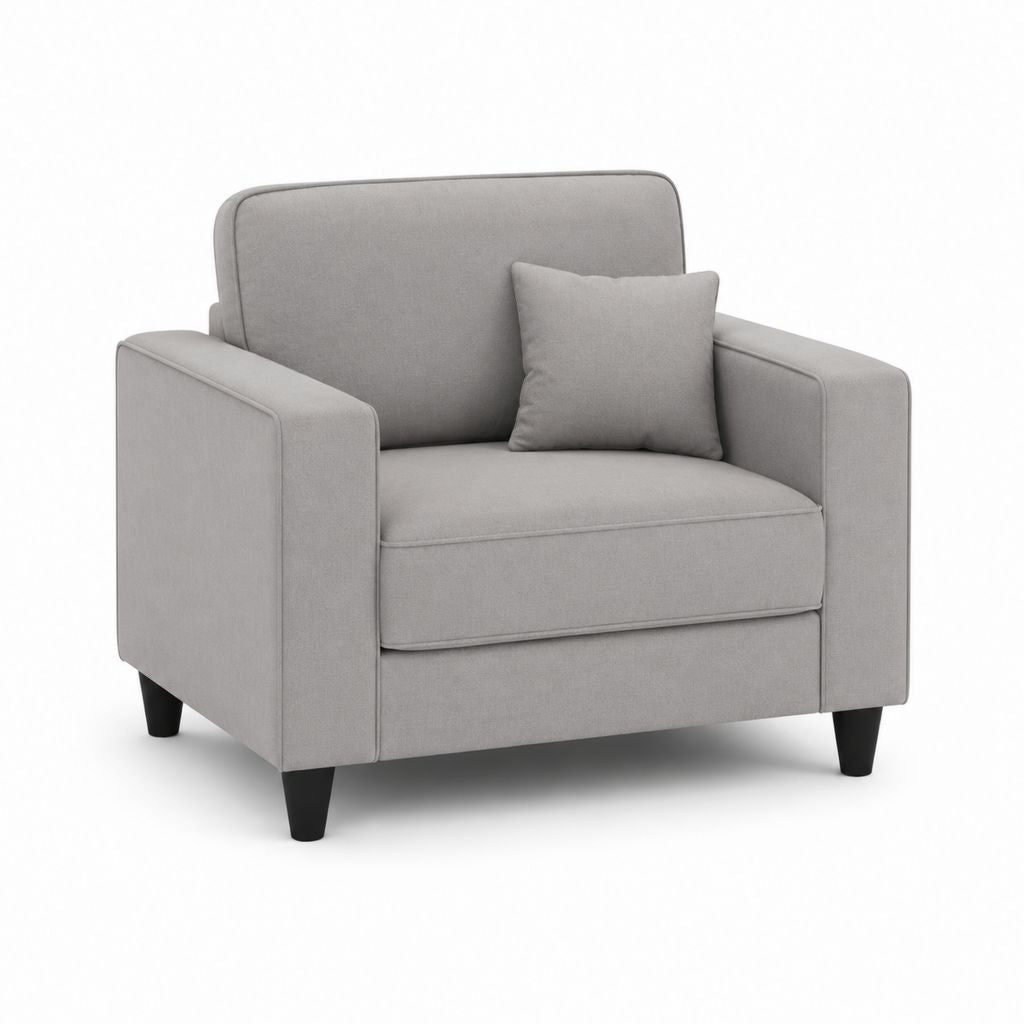 Poltrona da soggiorno grigia in poliestere rettangolare con braccioli e cuscino 90 x 85 x 88 cm