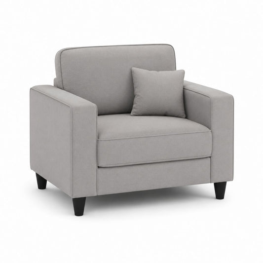 Poltrona da soggiorno grigia in poliestere rettangolare con braccioli e cuscino 90 x 85 x 88 cm