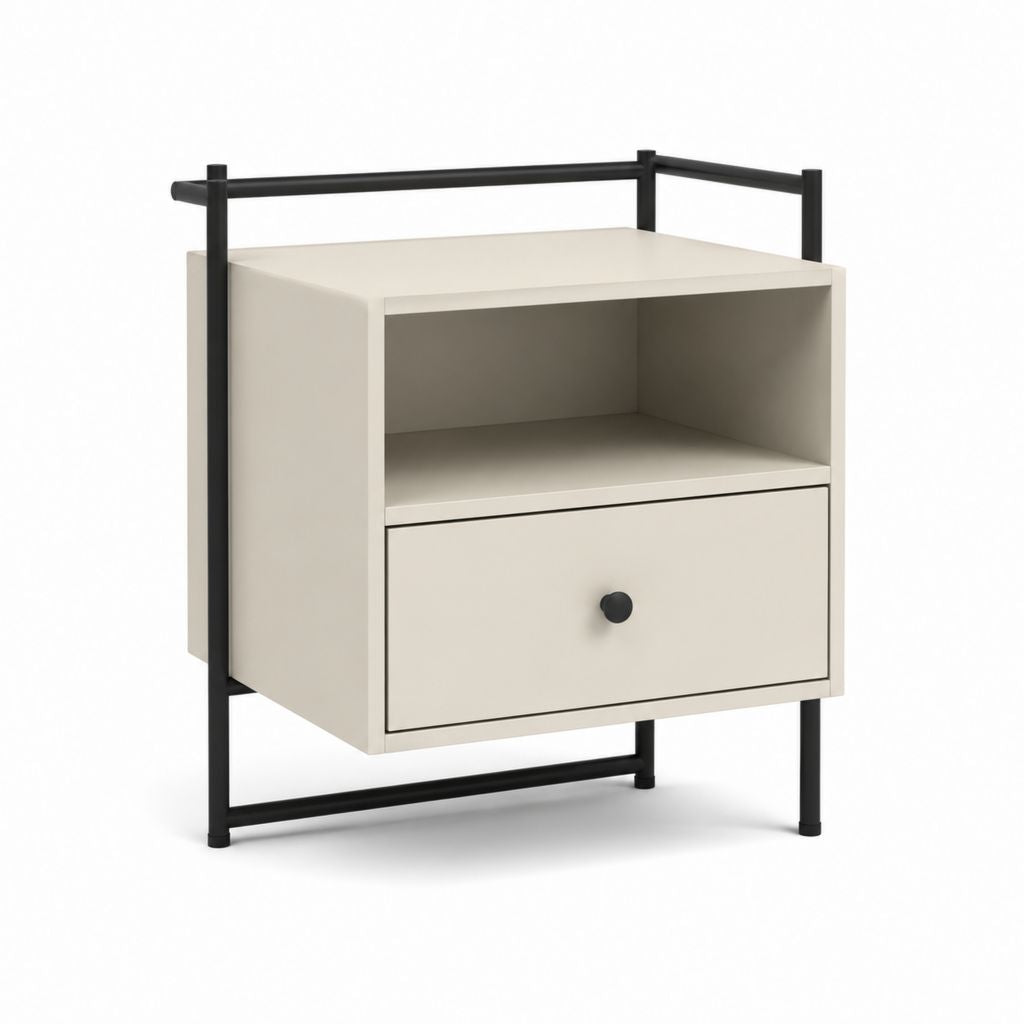 Comodino con cassetto e vano a giorno beige in MDF rettangolare 45 x 35 x 60 cm