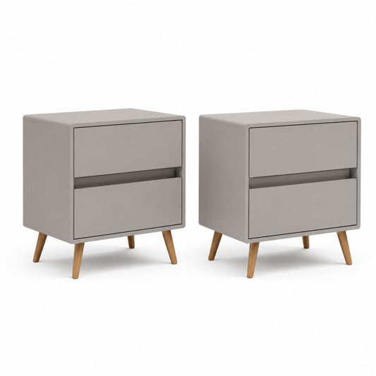 Set di 2 comodini grigio in MDF con gambe in legno massello 40 x 35 x 55 cm
