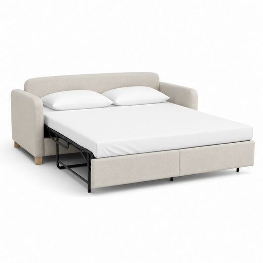 Divano letto matrimoniale beige in poliestere con rete estraibile 160 x 200 cm