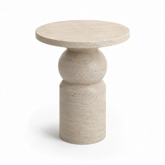 Tavolino laterale rotondo beige in travertino diametro 40 cm altezza 50 cm
