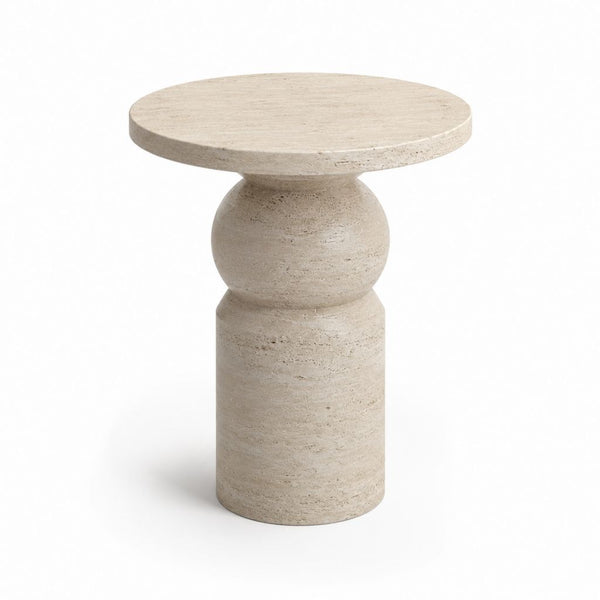 Tavolino laterale rotondo beige in travertino diametro 40 cm altezza 50 cm
