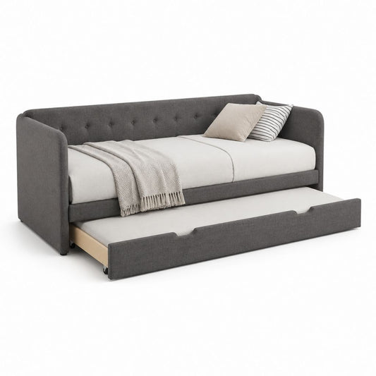 Divano letto estraibile grigio scuro in poliestere con letto inferiore 90 x 200 cm