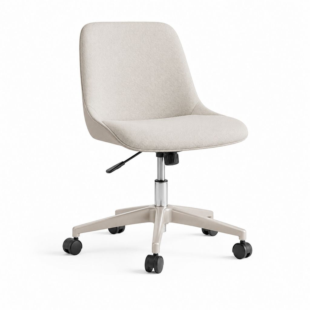 Sedia da ufficio girevole beige in poliestere con schienale curvo 58 x 58 x 84-94 cm