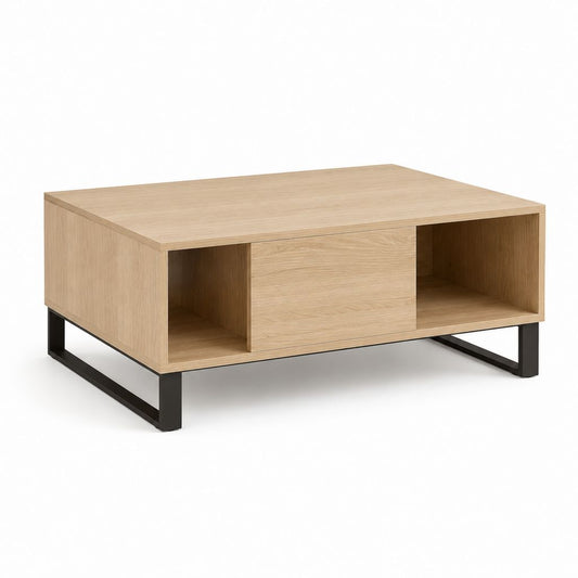 Tavolino da caffè rettangolare rovere chiaro in truciolare melaminico e acciaio 100 x 60 x 45 cm