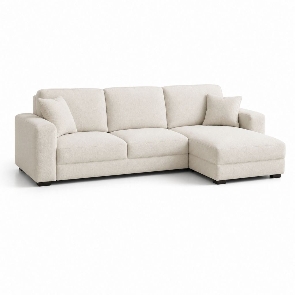 Divano angolare con chaise longue destra beige in poliestere 260 x 160 x 85 cm