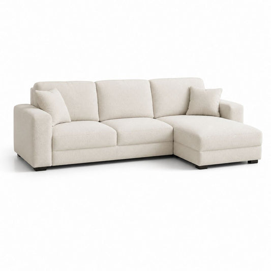 Divano angolare con chaise longue destra beige in poliestere 260 x 160 x 85 cm