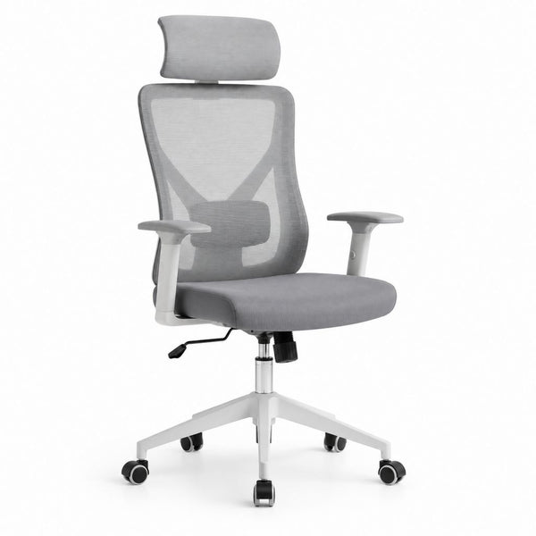 Sedia da ufficio ergonomica grigia in rete di poliestere con poggiatesta 64 x 64 x 118-128 cm