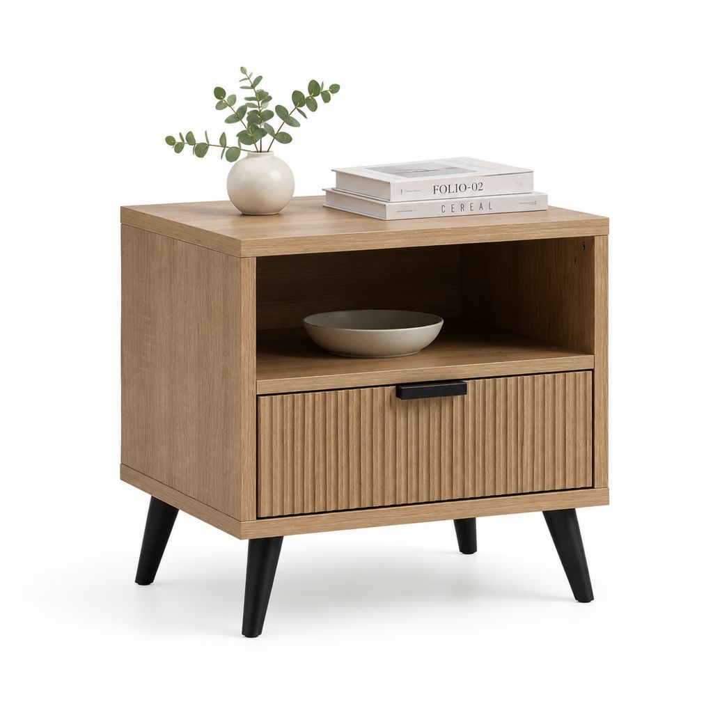 Comodino con cassetto rovere chiaro in MDF rettangolare 50 x 40 x 60 cm