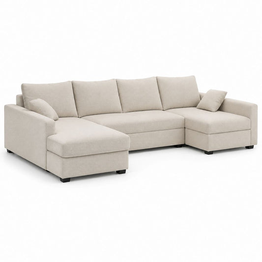 Divano a U 4 posti beige in poliestere con doppia chaise longue 300 x 160 x 85 cm