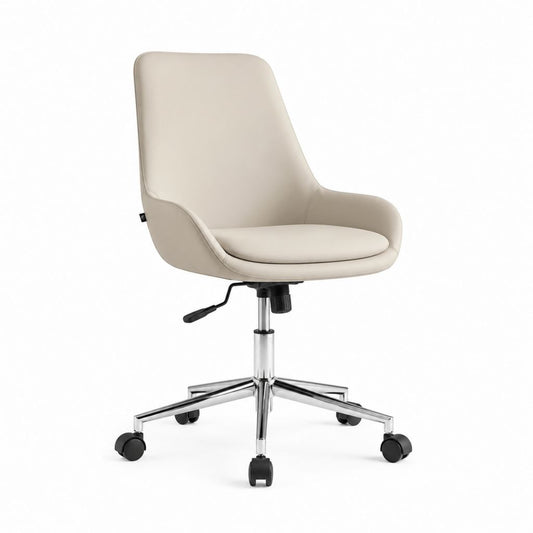 Sedia da ufficio girevole beige in pelle sintetica PU con braccioli e ruote 60 x 61 x 84-94 cm