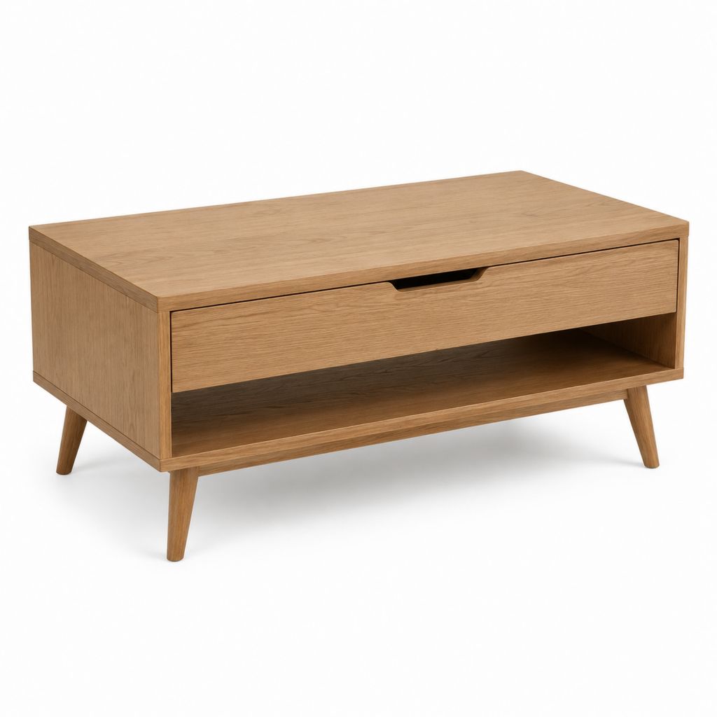 Tavolino da caffè con cassetto rovere naturale impiallacciato rettangolare 100 x 60 x 45 cm