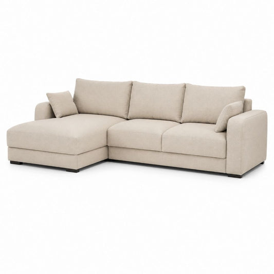 Divano angolare con chaise longue sinistra beige in poliestere 260 x 160 x 85 cm