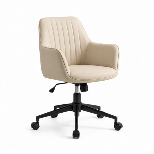 Sedia da ufficio girevole beige in pelle PU con braccioli e ruote 60 x 60 x 82-92 cm