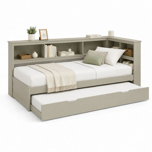 Letto singolo con letto estraibile grigio tortora in MDF 218 x 105 x 100 cm